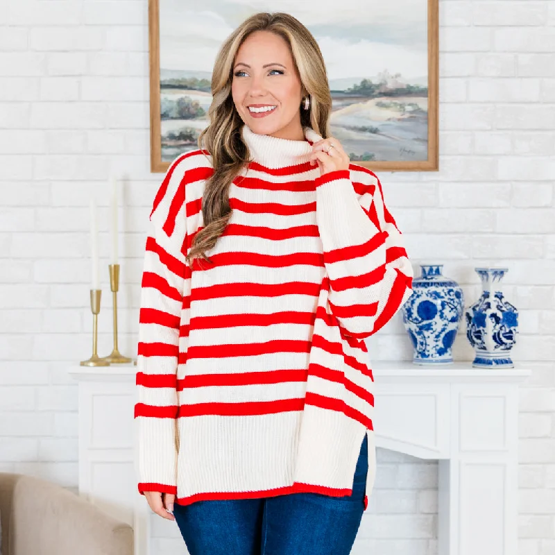Weekend Discounts You Deserve Striped Moments Sweater, Red