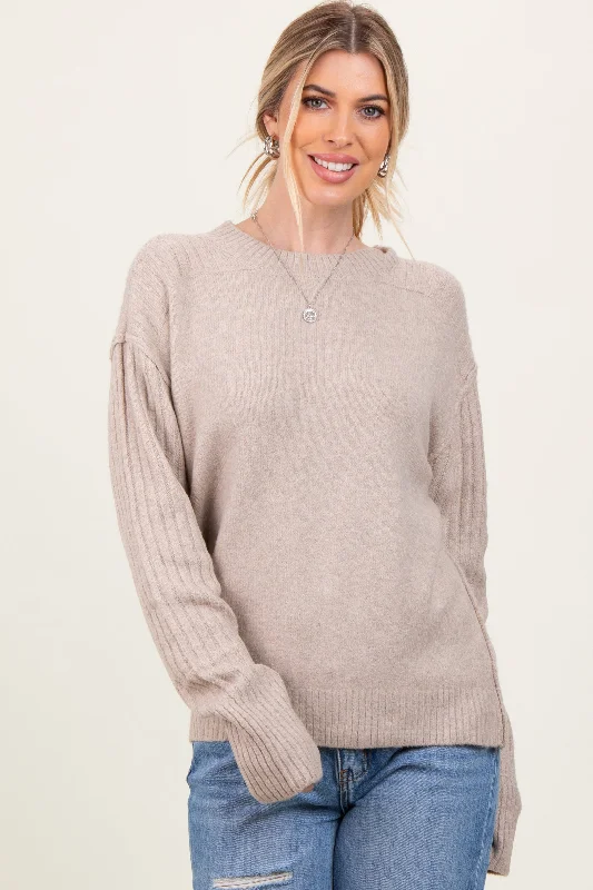Weekend Bargains to Love Beige Long Sleeve Raised Seam Sweater
