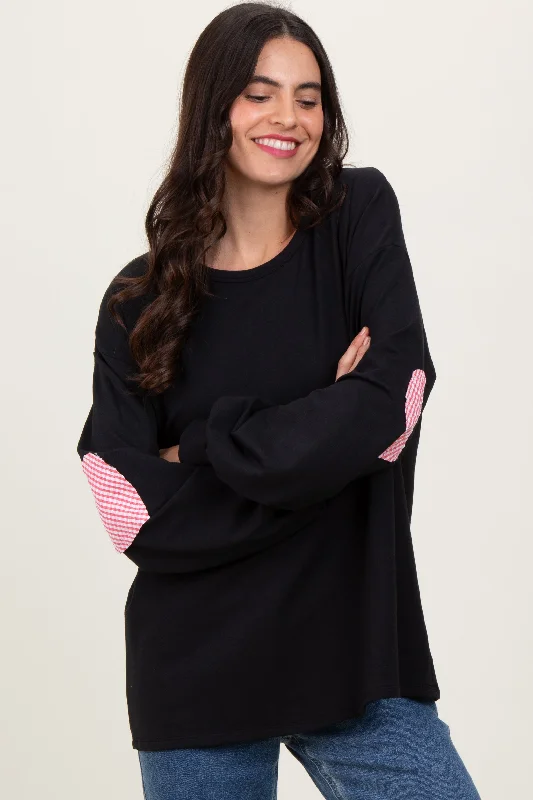 Weekend Shopping Extravaganza Black Solid Long Sleeve Heart Patch Top