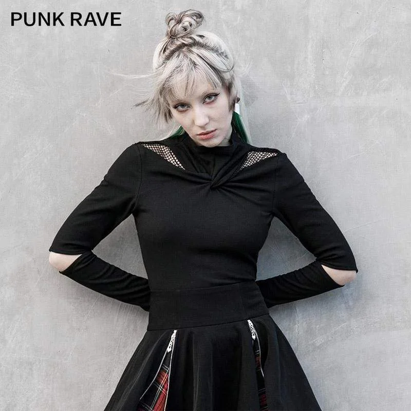 Don't Delay Women's Gothic Mesh Ripped Ruffles T-shirts