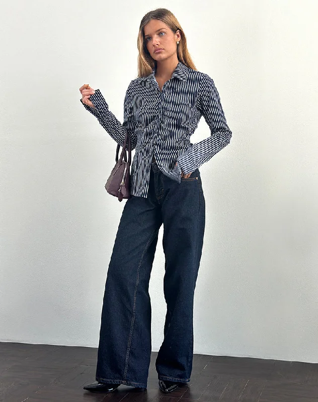 Weekend Deals to Make You Happy Tarsi Fitted Shirt in Mono Stripe Navy