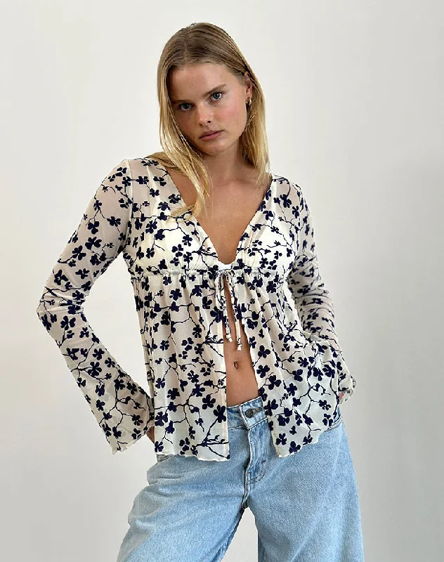 Bargain Alert Gerbera Long Sleeve Top in Grunge Floral Flock Cream