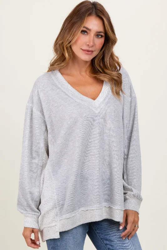 Weekend Savings Fiesta Heather Grey Contrast French Terry Long Sleeve Top