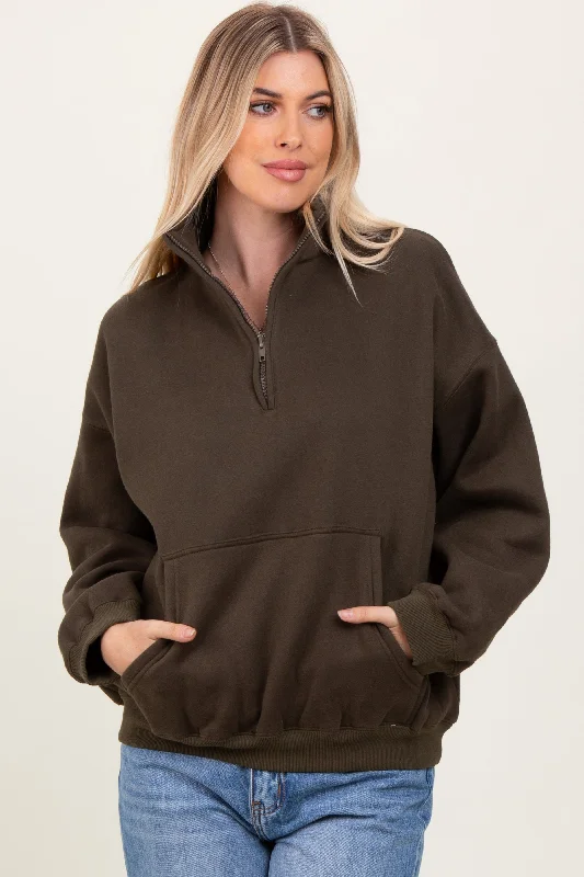 Take Action Olive Fleece Oversized Half Zip Pullover