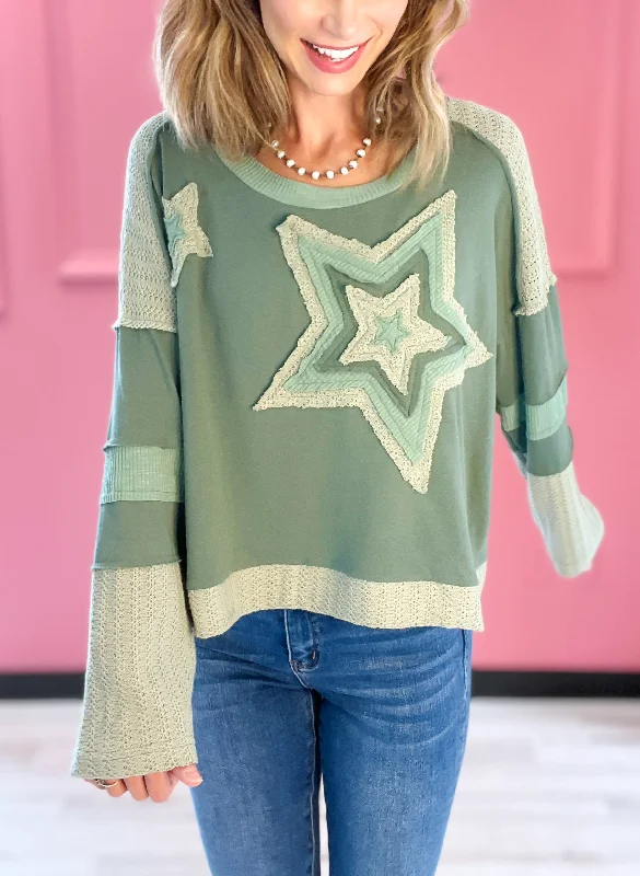Weekend Savings Spree A Star Is Born Star Patch Long Sleeve Cropped Knit Top - A