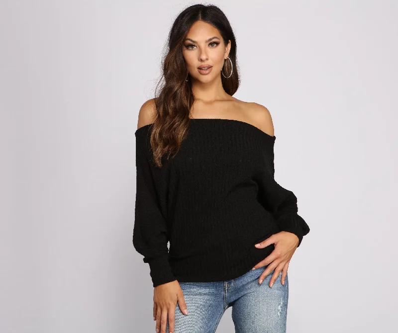 Weekend Offers That Please Ribbed Knit Off The Shoulder Tunic