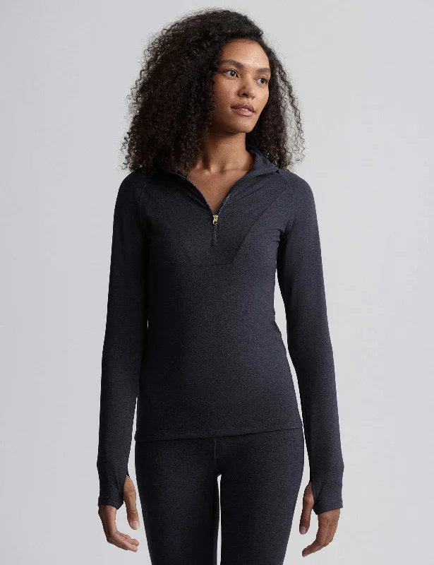 Price Drop Always Warm Half-Zip Base Layer Top - Black Marl