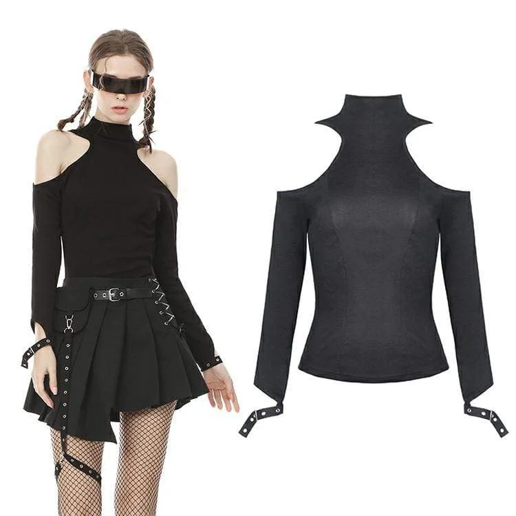 Unmissable Sale Women's Punk Cutout Shoulder Long Sleeved Tee