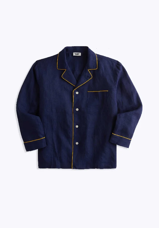 Milton Pajama Shirt in Navy Linen