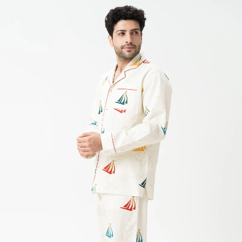 Nautical Drift Cotton Notched Collar Pyjama Set