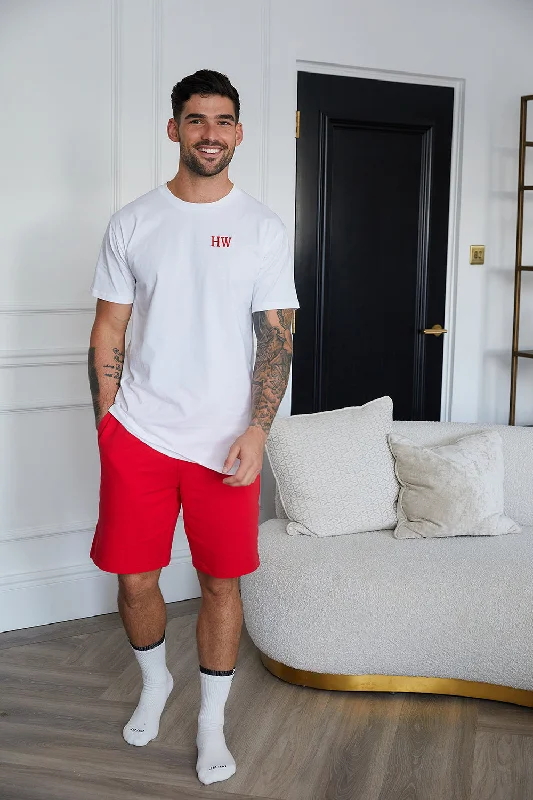 Personalised Christmas Mens Short Pyjama Set - White/Red