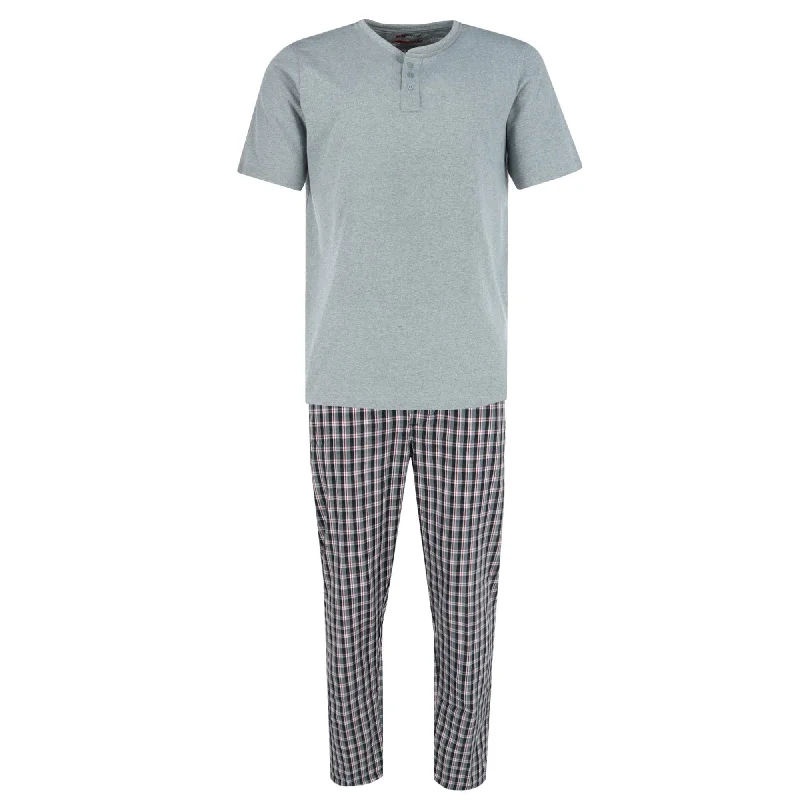 Ten West Apparel Men's Henley Short Sleeve and Plaid Pajama Pant Set