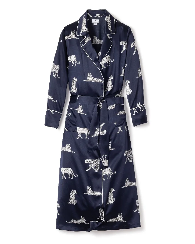 Women's Silk Long Robe in Panthère de Nuit