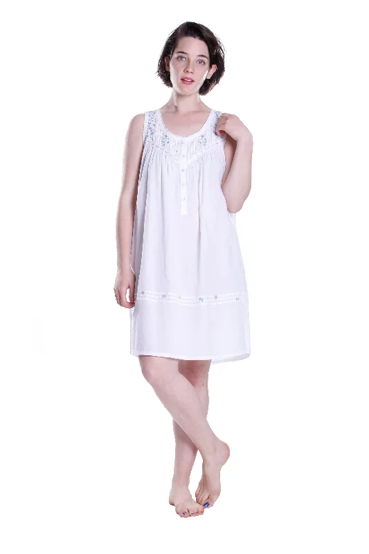 100% Cotton Sleeveless Embroidered Chemise