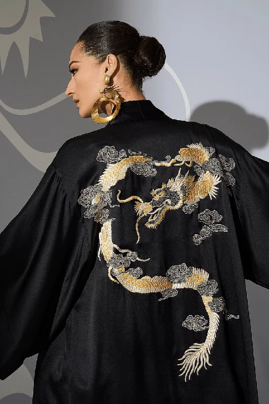 Couture Lucky Dragon Embroidered Silk Wrap