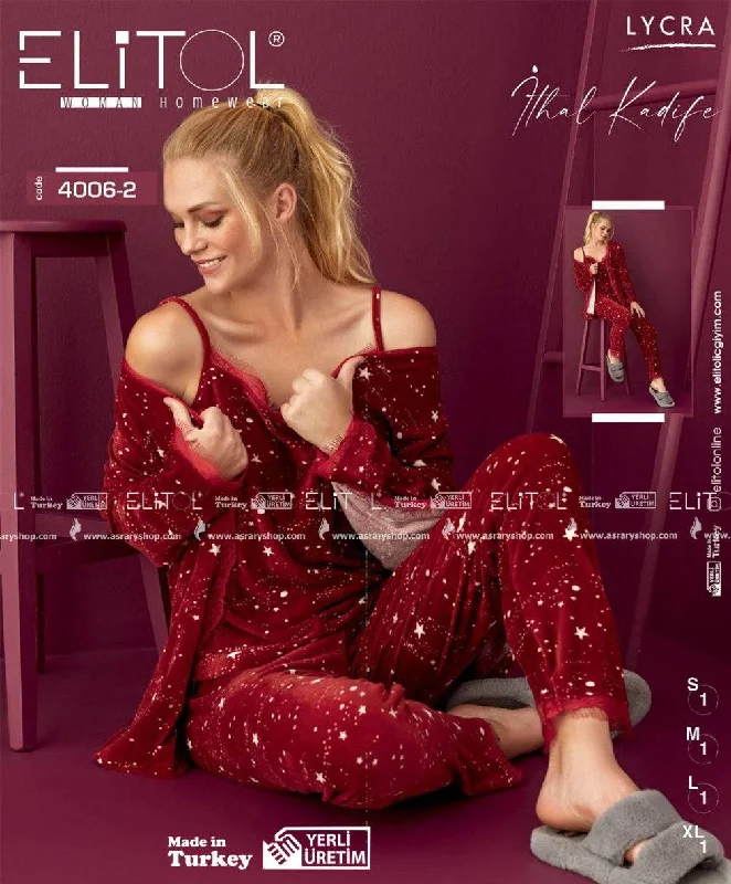 Velvet Long Pajamas Set with Robe 4006-2