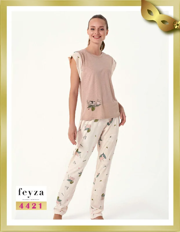 Short Sleeves Long Printed Pajamas 4421