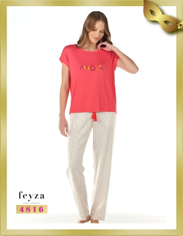 Short Sleeves Long Striped Pajamas 4816