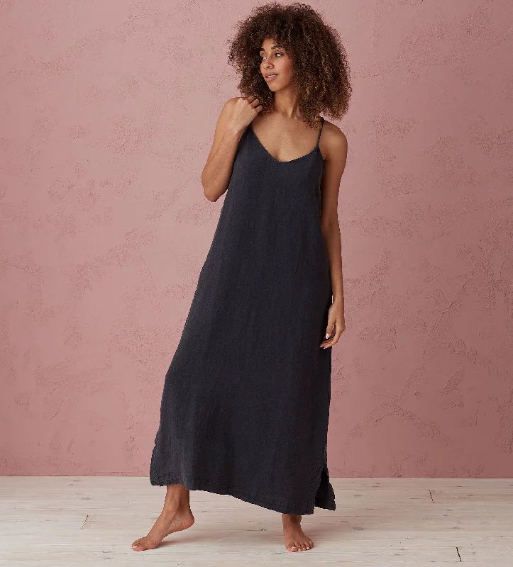 Graphite Willa 100% Linen Long Cami Nightie