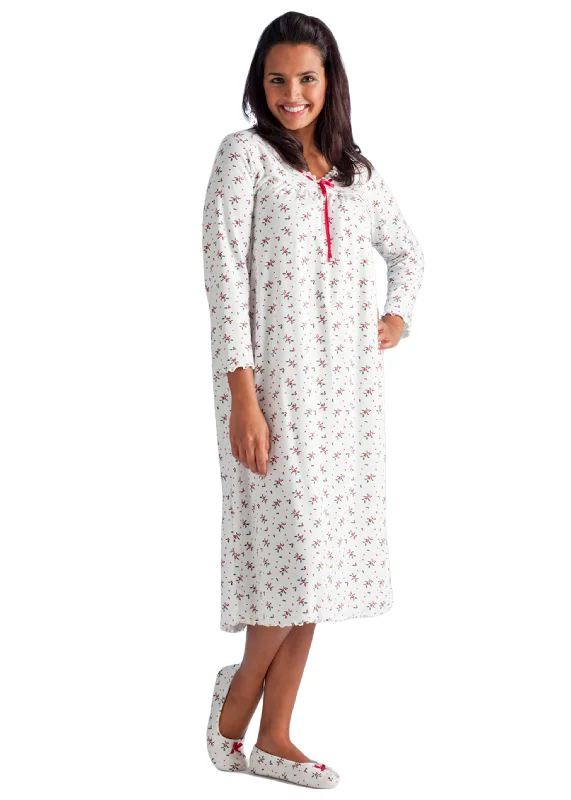 Long Sleeve Cotton Knit Mistletoe Nightgown