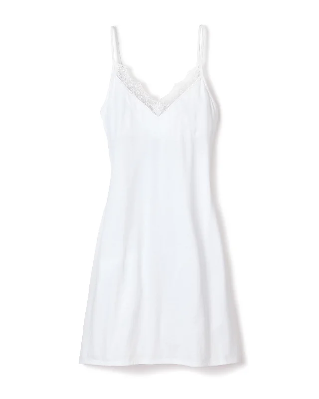 Women's Pima Nightgown with Lace in White