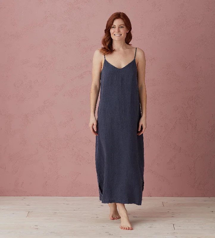 Navy Blue Willa 100% Linen Long Cami Nightie