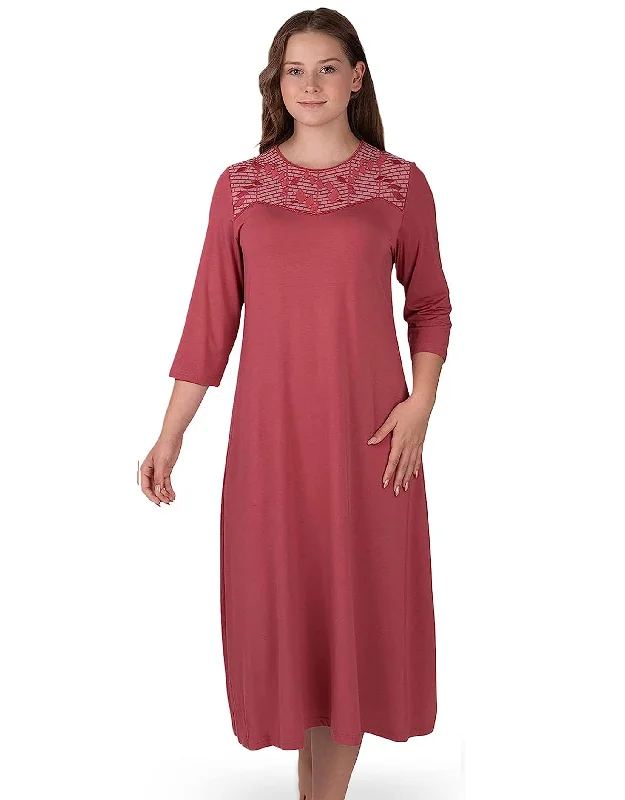 Soft Nightshirt with Embroidered Panel Coral