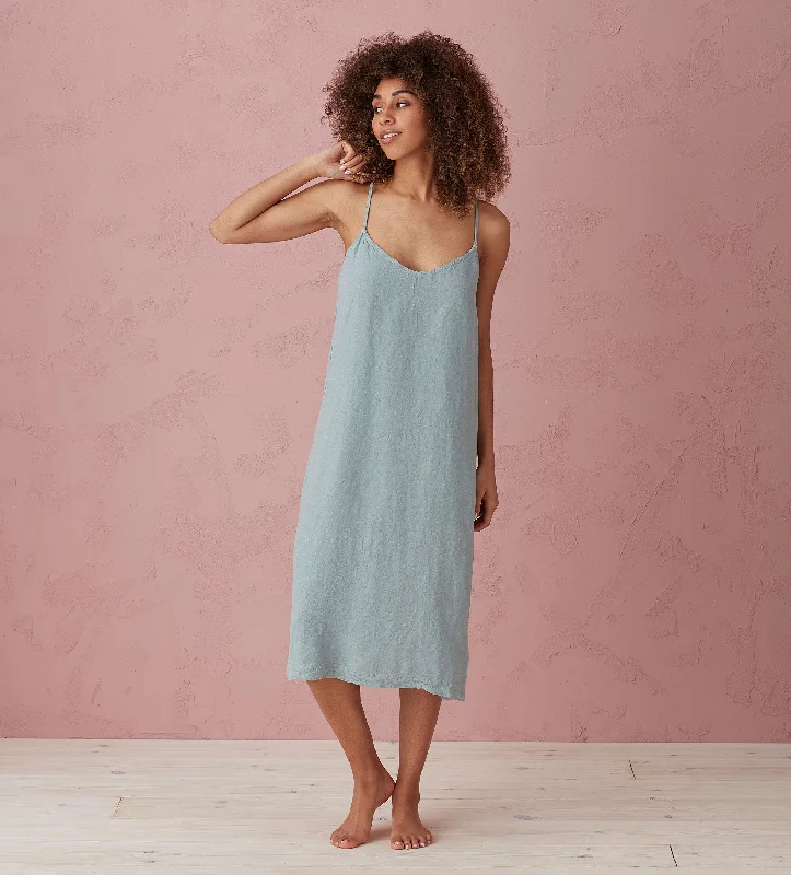 Teal Alice 100% Linen Cami Nightie