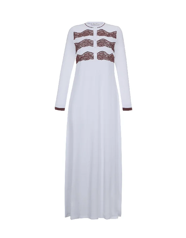 Triple Lace Button Nightgown White Mocha