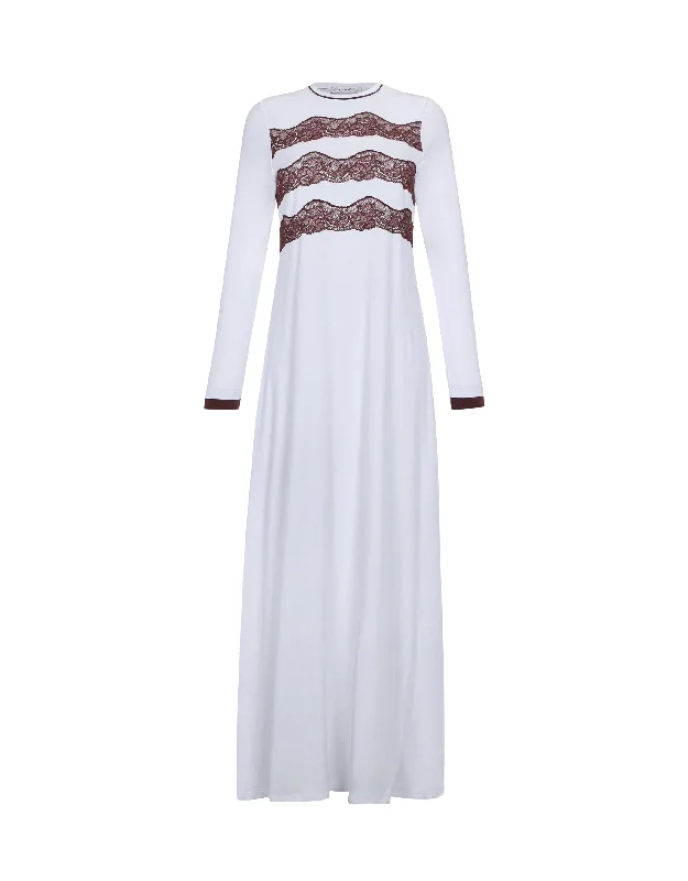 Triple Lace Pull On Nightgown White Mocha