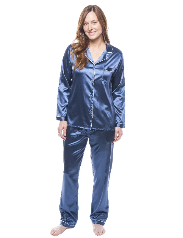 Women's Satin Pajama/Sleepwear Set - Navy