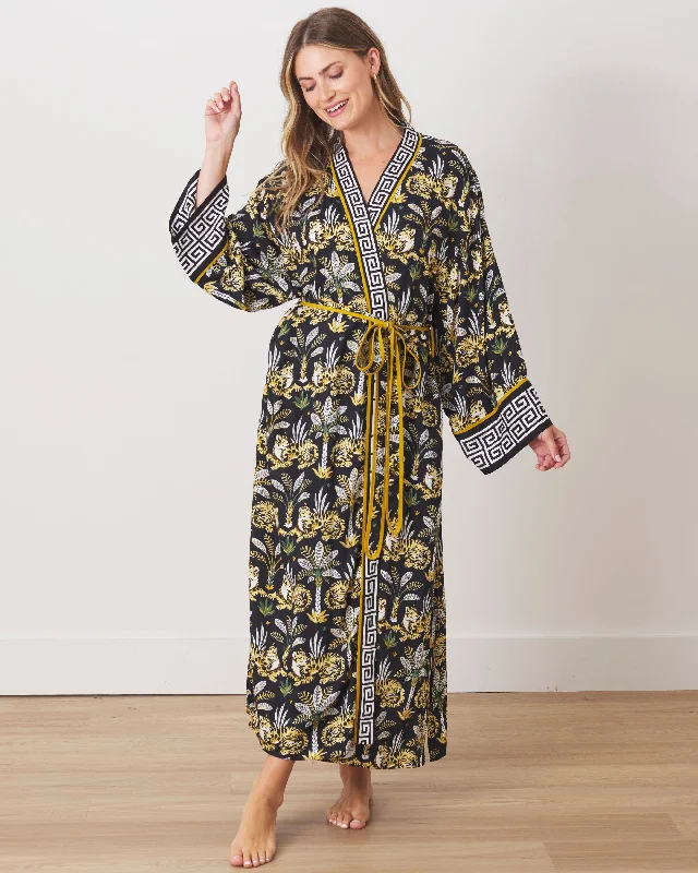 Untamed Tiger - Satin Robe - Gold Ink