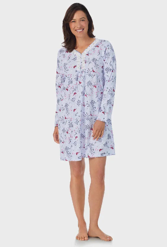 Winter Blue Cardinal Long Sleeve Nightgown