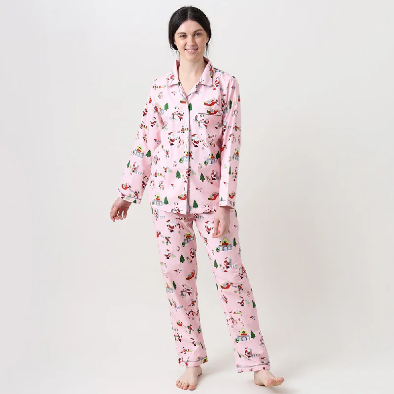 Women Santa's Workshop Pajama Set - Blush Pink