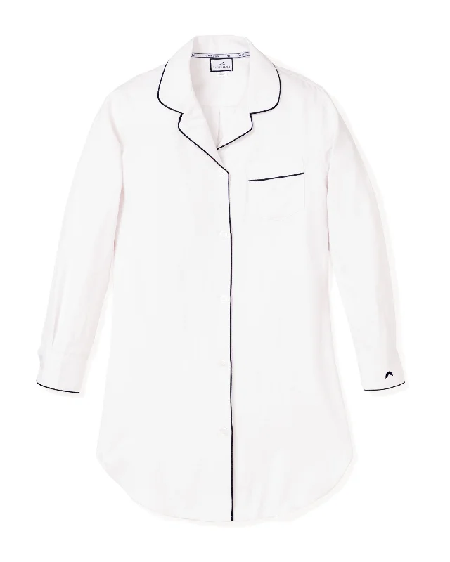 Women's Pima Nightshirt in White with Black Piping