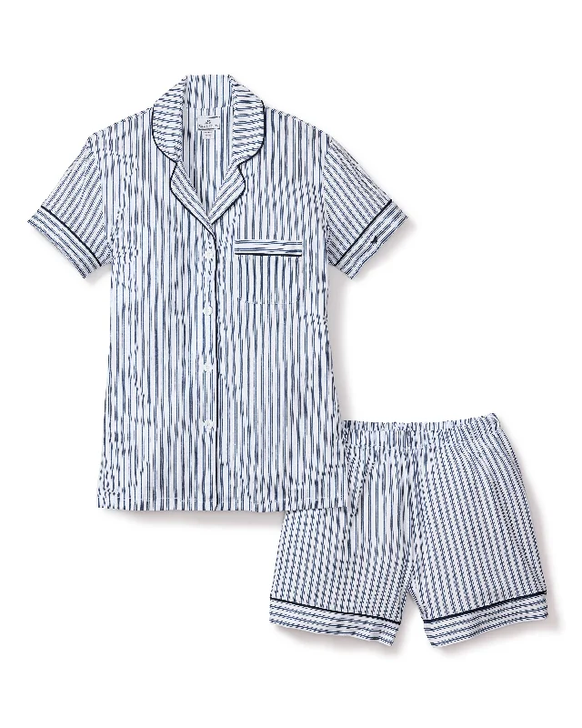 Women's Pima Pajama Short Set in Navy French Ticking