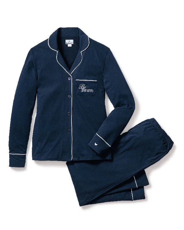 Women's Navy Pima Pajama Set with Be Brave