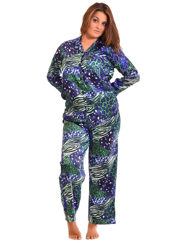 Women's Pajama Set / Pajamas / Pyjamas / PJs, Satin, Aquarius Cocktail Animal Print