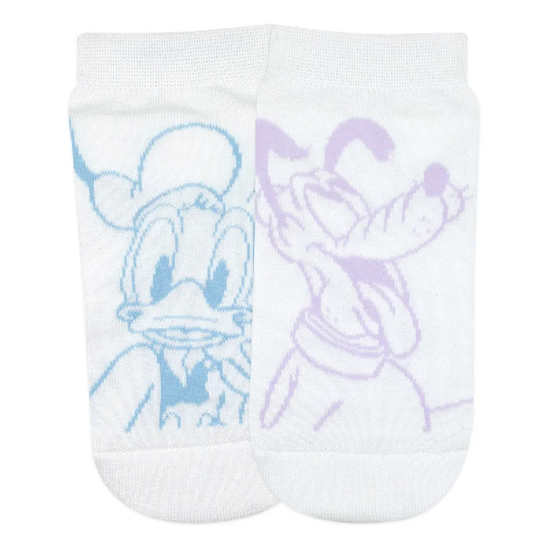 Balenzia x Disney Donald Duck & Pluto Lowcut Socks for Women (Pack of 2 Pairs/1U)(Free Size) White