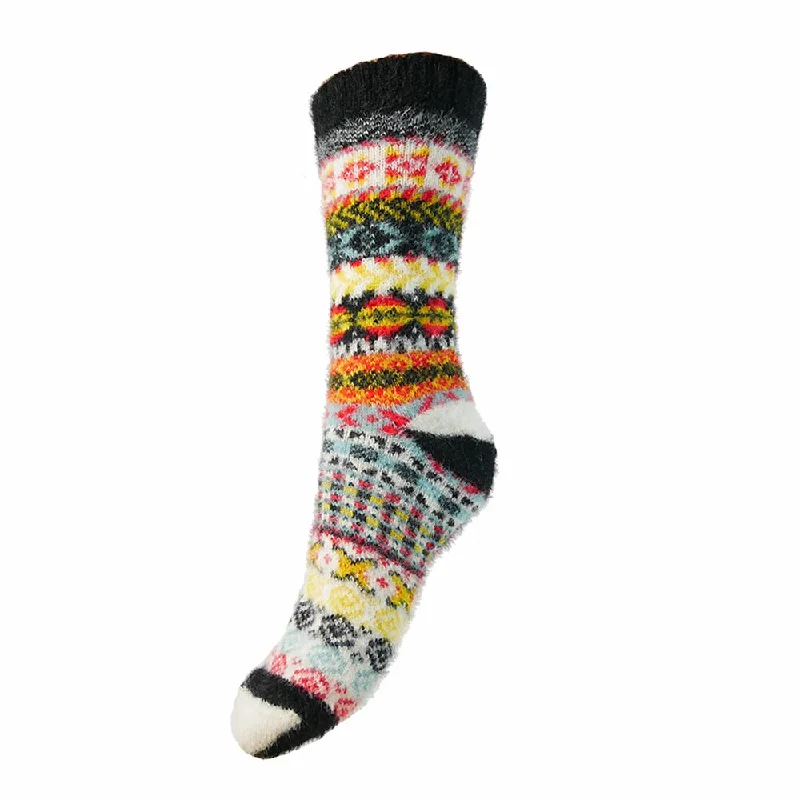 Black, white and multi coloured Scandi patterned soft Wool Blend socks