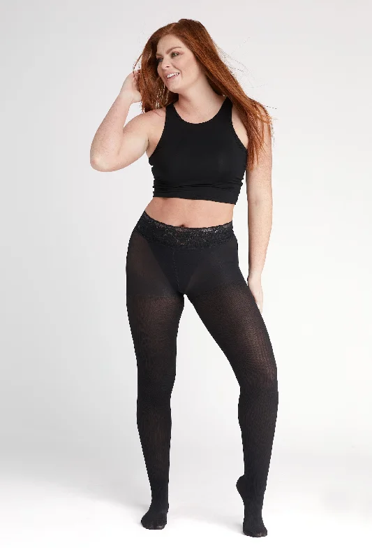 Black Opaque Ribbed Tights With Luxe Comfort Waistband