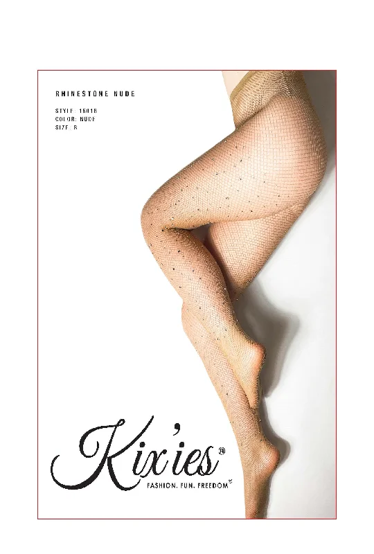 Nude Rhinestone Fishnet Tights. Petite to Plus Size