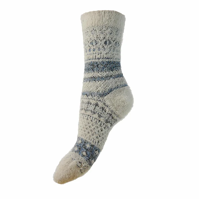 Grey and blue Scandi patterned soft Wool Blend socks