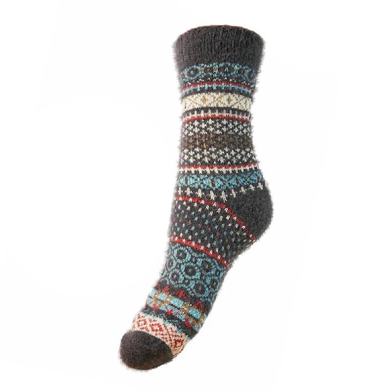 Grey Scandi patterned soft Wool Blend socks