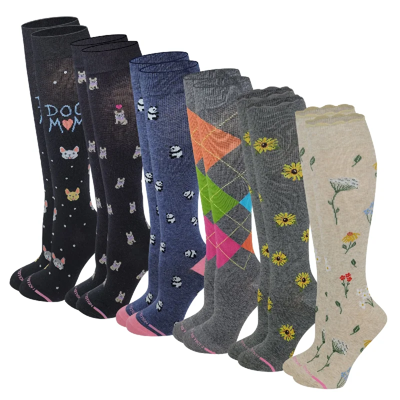 Knee High Compression Socks | Everyday Assorted Print | Women's (6 Pairs)