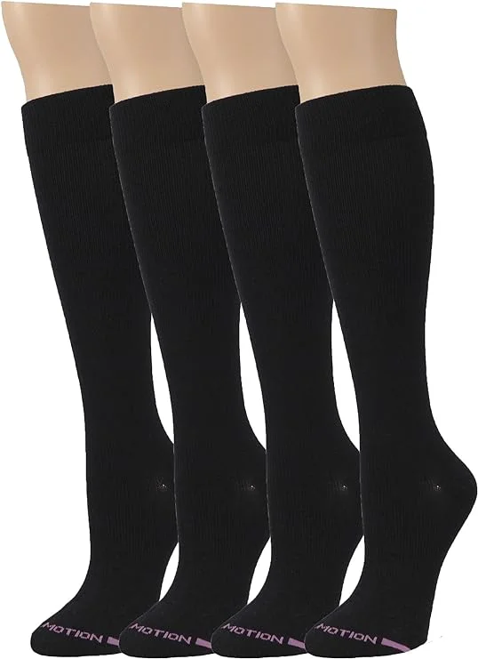 Knee High Compression Socks | Solid Black Color | Womens (4 Pairs)