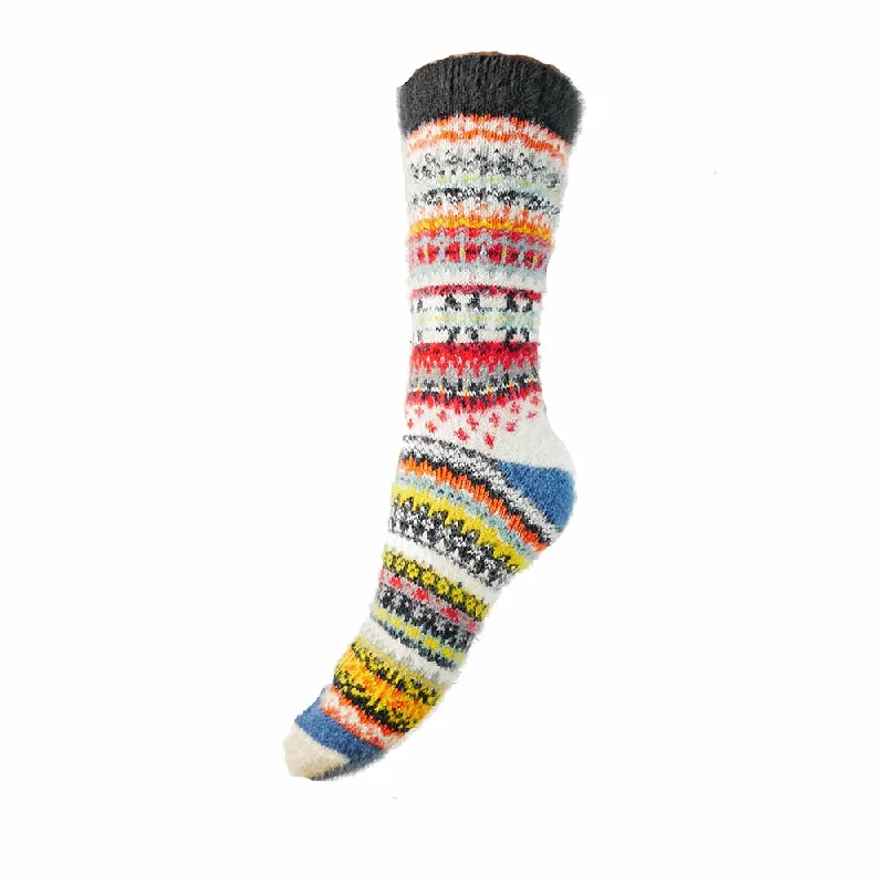 White and Multi coloured patterned soft Wool Blend socks