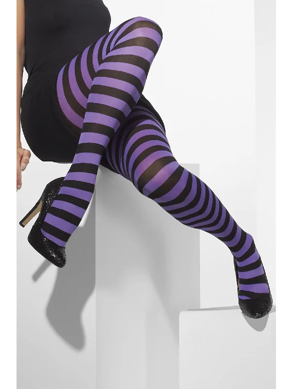 Opaque Tights, Purple & Black, Striped