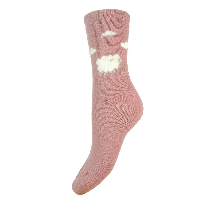 Pink fluffy sheep and clouds wool blend socks