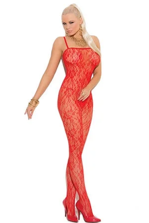 Red Lace Open Crotch Bodystocking